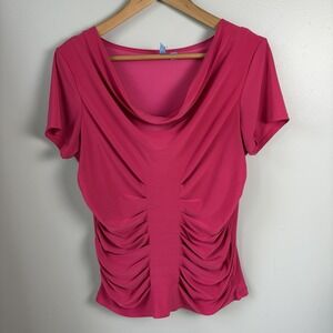 B-slim‎ Women's Blouse Size Medium Short Sleeve Pink Lined Slimming